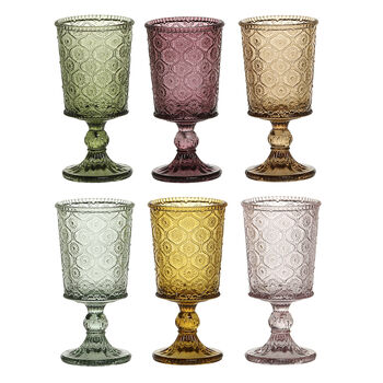Solara Set Of Six Floral Coloured Glass Wine Goblets, 2 of 3