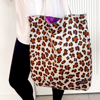 Reversible Large Leopard Print Floral Beach Tote Bag, 6 of 11
