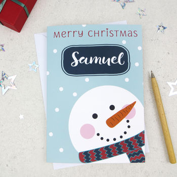 Cute Xmas Snowman Personalised Christmas Card, 3 of 3