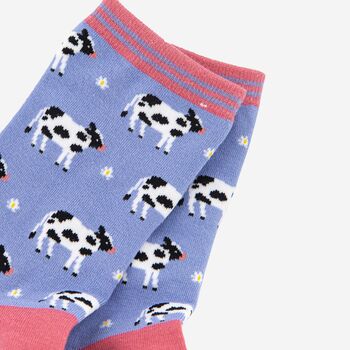 Women's Cow And Floral Print Bamboo Socks, 3 of 4
