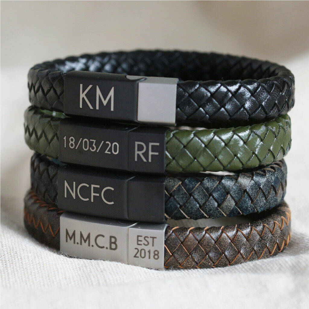 Men's Personalised Initials Woven Leather Bracelet By Lisa Angel