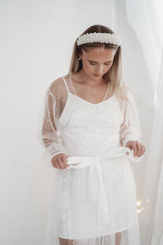 Sheer Pearl Bridal Robe Pearl Tulle Bride Robe, 4 of 6