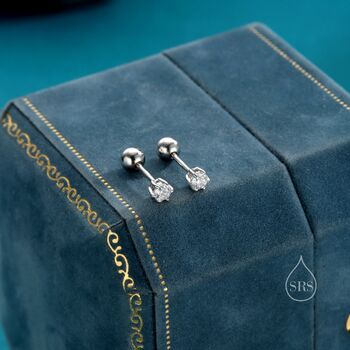 Sterling Silver Brilliant Cut 3mm Cz Barbell Earrings, 7 of 11