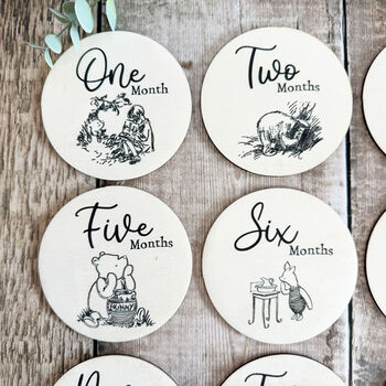 Pooh Bear Wooden Baby Milestone Discs Set Baby Gift, 7 of 9
