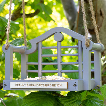 Personalised Wooden Memorial Bench Bird Feeder, 8 of 9
