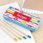 Personalised Girl's Patterned Blue Pencil Case Tin, thumbnail 3 of 11