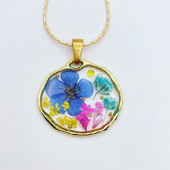 Dried Flowers Circle Pendant Small Hand Made, 5 of 12