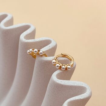 Mini Pearl Huggie Hoop Earrings, 2 of 5