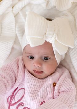 Pink Personalised Embroidered New Baby Name Long Sleeve Knitted Romper, 12 of 12