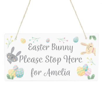 Personalised Easter Bunny Stop Here Wooden Sign, 4 of 5