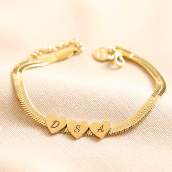 Personalised Gold Heart Charm Herringbone Bracelet, 5 of 5