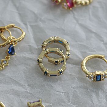 Gold Plated Sapphire Blue Crystal Huggie Hoops, 8 of 12