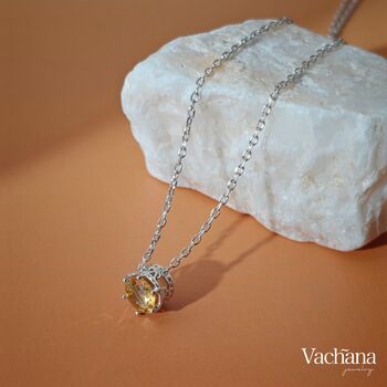 Round Yellow Rhinestone Sterling Silver 925 Necklace, 3 of 5