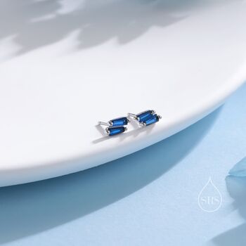 Double Trapezoid Sapphire Blue Cz Screw Back Earrings, 3 of 12