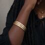 Set Of Three Gold Plated Hammered Bangle Bracelet Stack, thumbnail 1 of 5
