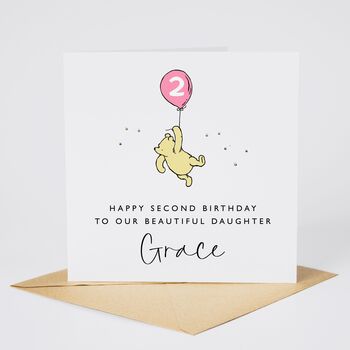Personalised Winnie The Pooh Granddaughter 1st Birthday Card Pink Balloon *Age Options, 2 of 3