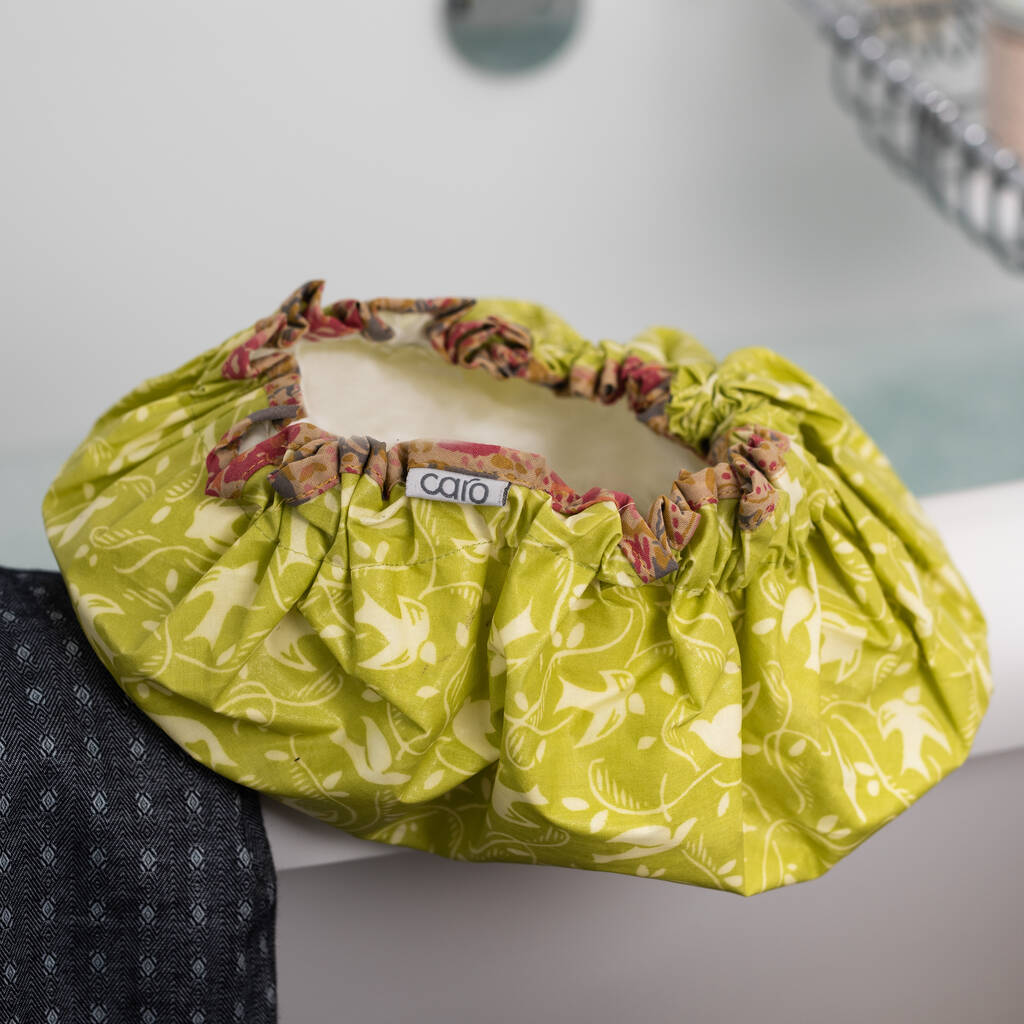 Waterproof Shower Cap In Dijon Yellow Swallow Print By Caro London ...