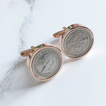 Personalised Rose Gold Plated Sixpence Cufflinks, 3 of 3