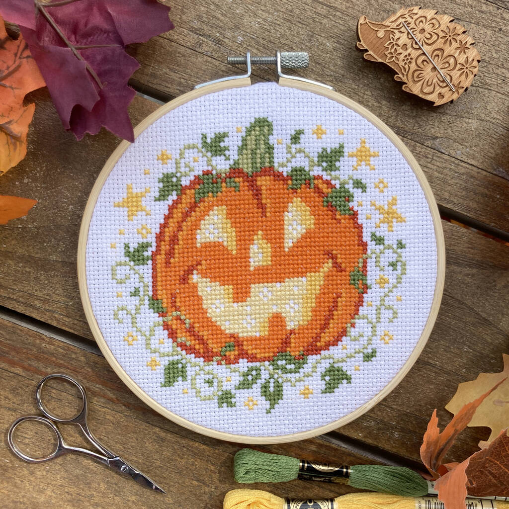 Pumpkin And Stars Cross Stitch Embroidery Kit, 1 of 3
