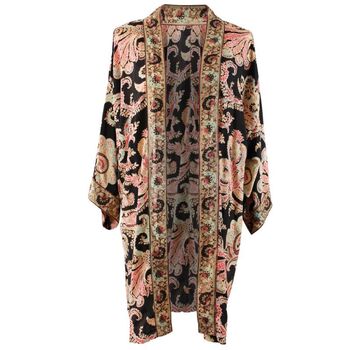 Black, Rose And Gold Floral Baroque Viscose Long Summer Jacket, 5 of 5