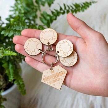Personalised Wooden Superdad Child Family Tag Keyring, 9 of 11