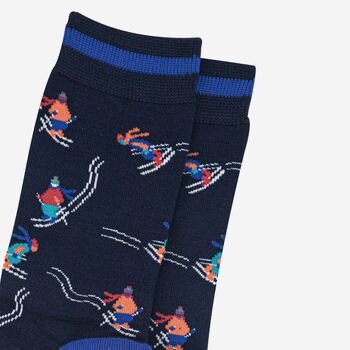 Downhill Skier Bamboo Socks Men's Navy Blue, 2 of 4
