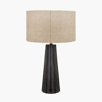 Black Wash Mango Wood Textured Cone Table Lamp, 2 of 8