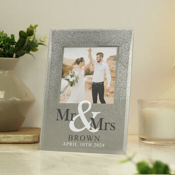 Personalised Mr And Mrs 4x4 Glitter Glass Photo Frame, 3 of 3