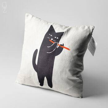 Cushion Cover With Musician Black Cat Illustration, 3 of 10