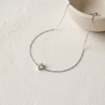 Dainty Solitaire Diamond Bracelet Silver, 2 of 9