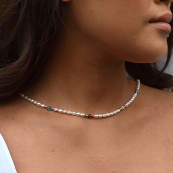 Freshwater Pearl Necklace With Gemstone Beads, 3 of 8