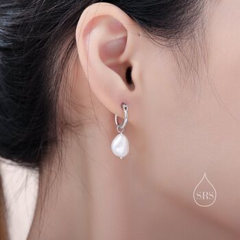 Sterling Silver Detachable Baroque Pearl Charms Huggie Hoop Earrings, 8 of 12