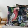 Wild Captivity Birds And Bird Cages Cushion With Flowers In Luxury Velvet On Navy Blue, thumbnail 4 of 8