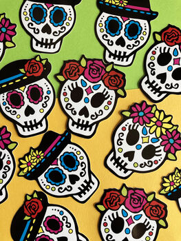 Four Sugar Skull Day Of The Dead Vinyl Stickers, 4 of 8
