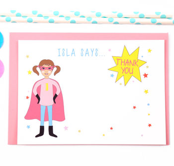Superhero Girl Personalised Thank You Note Cards, 4 of 4
