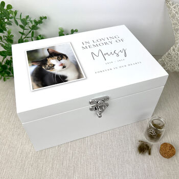 Personalised In Loving Memory Of Pet Photo White Wooden Memorial Keepsake Box 22cm | 27cm | 30cm, 4 of 12