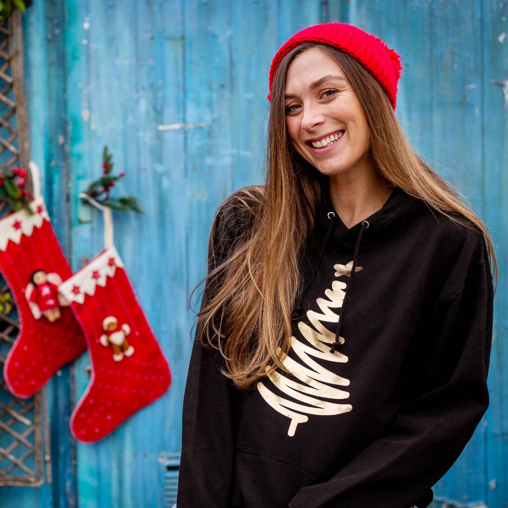 Christmas Hoodie With Gold Christmas Tree By Percy and Nell | notonthehighstreet.com