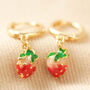 Enamel Strawberry Huggie Hoop Earrings In Gold Plating, thumbnail 2 of 6