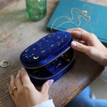 Starry Night Velvet Oval Jewellery Case, 9 of 11