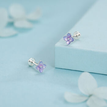 Sterling Silver Purple Hydrangea Flower 16 G Flat Back Labret Earrings, 4 of 11