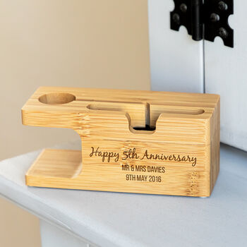 Personalised 5th Anniversary Apple Charging Station, 5 of 5