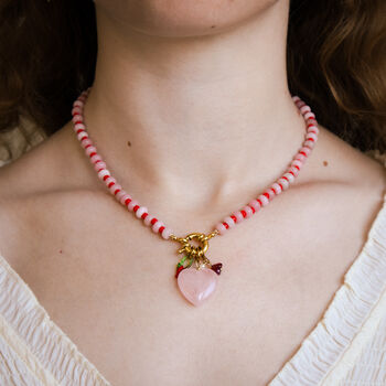 Gemstone Rose Quartz Heart Gingham Bracelet, 5 of 6