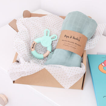 New Baby Teether And Muslin Swaddle Gift Set, 3 of 10