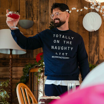 'On The Naughty List' Christmas Jumper Sweatshirt, 7 of 9
