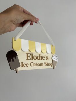 Personalised Wooden Ice Cream Shop Sign: Kids Pretend Play Cafe Accessory, 5 of 7