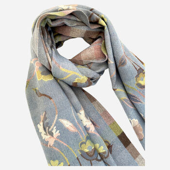 Tapestry Floral Supersoft Winter Scarf In Denim Blues, 3 of 3