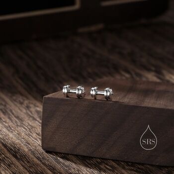 Sterling Silver Weight Lifting Dumbell Stud Earrings, 2 of 11
