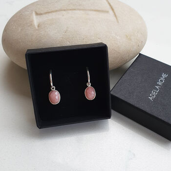 Pink Opal Silver Hoop Earrings, 2 of 3