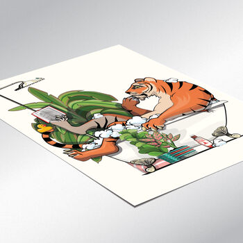 Tiger Reading In The Bath, Funny Bathroom Home Decor, 2 of 7
