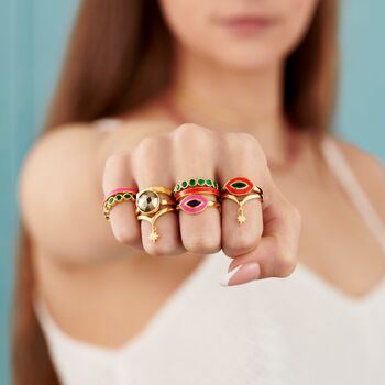 Evil Eye Green Onyx And Orange Enamel In Gold Vermeil, 3 of 5